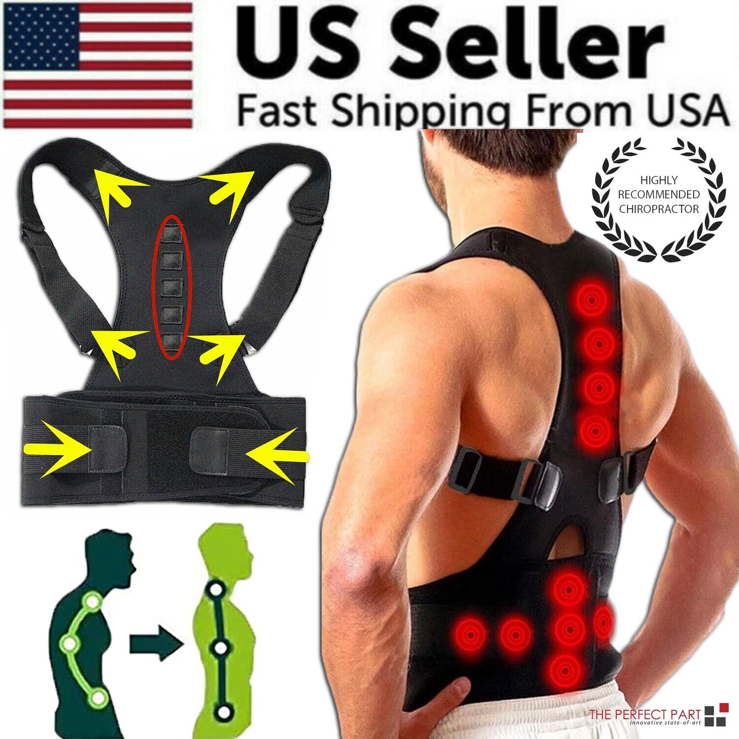 Posture Corrector Support Magnetic Back Shoulder Brace Belt Band for Men & Women