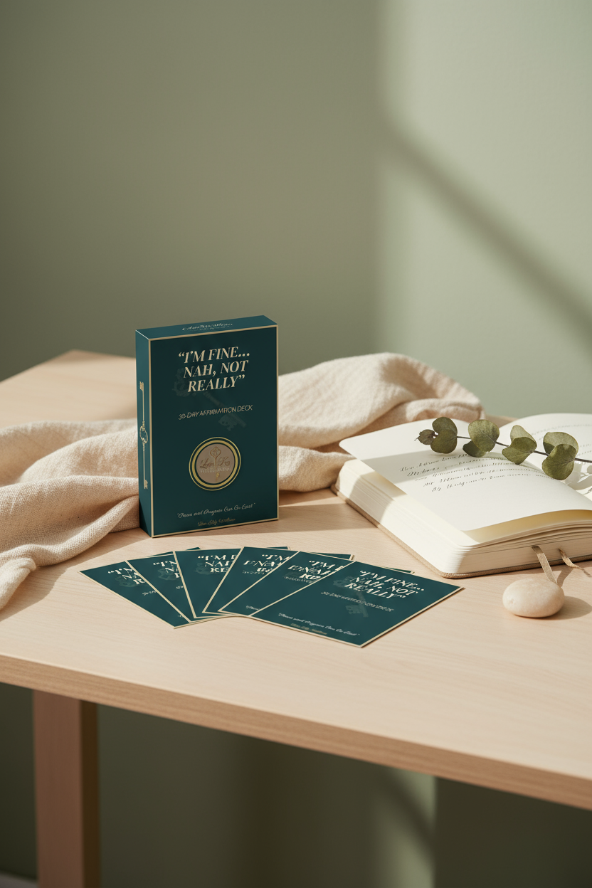 I'm Fine... Nah, Not Really – 30-Day Affirmation Deck in a wellness setting